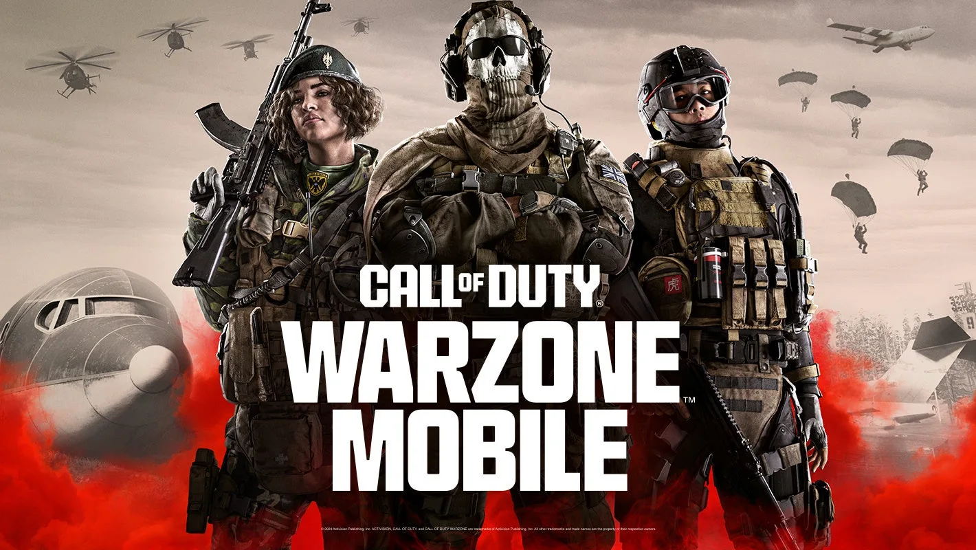 Official Call of Duty: Warzone Mobile key art featuring Ghost and two operators above the game logo